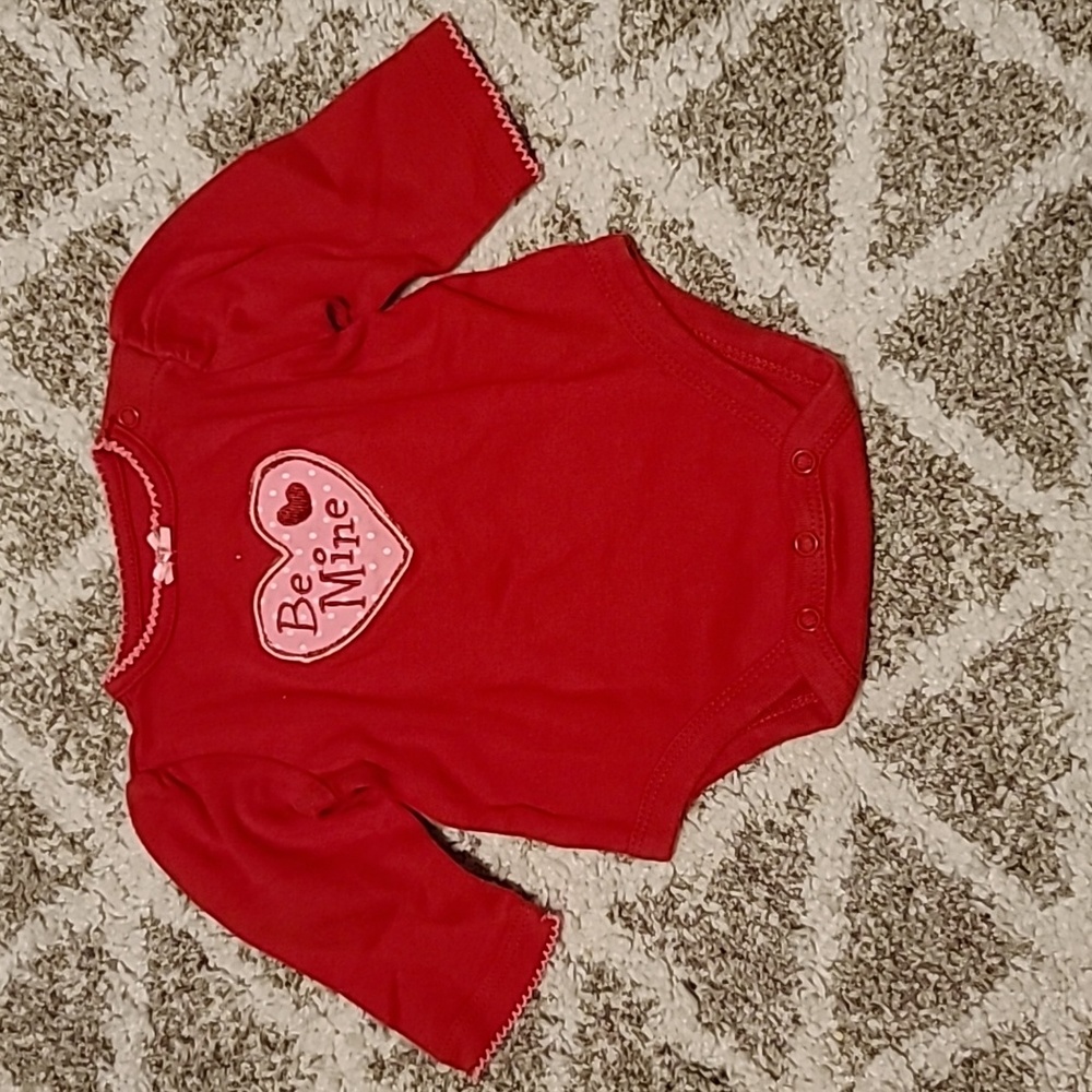 10 for $16 - Holiday Editions Girls 0-3m Red "Be Mine" Long Sleeve Onesie